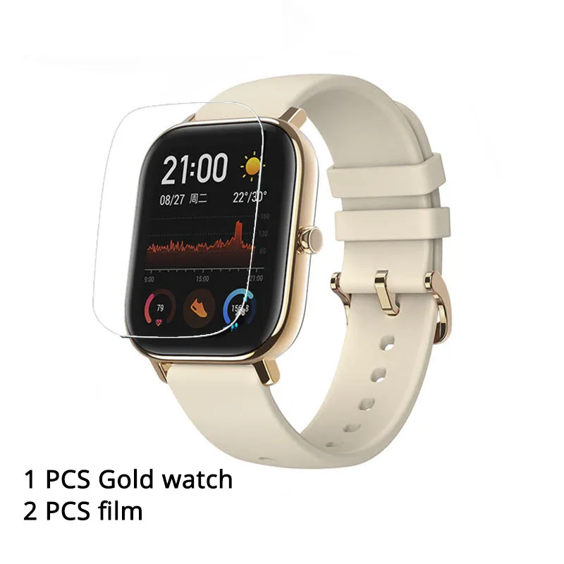 Оригинальная глобальная версия Amazfit GTS Смарт-часы 1,6" AMOLED 5 ATM водонепроницаемый 14 дней Срок службы батареи 12 спортивных режимов Bluetooth часы - Цвет: Gold N 2 film