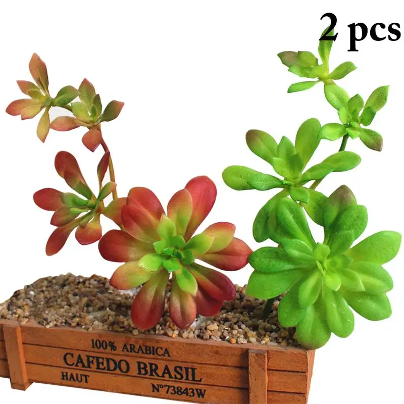 2pcs Green Flocking Artificial Succulents Plants Bonsai Desktop Fake Plants Valentine's Day Wedding Home Garden Decoration - Цвет: Многоцветный