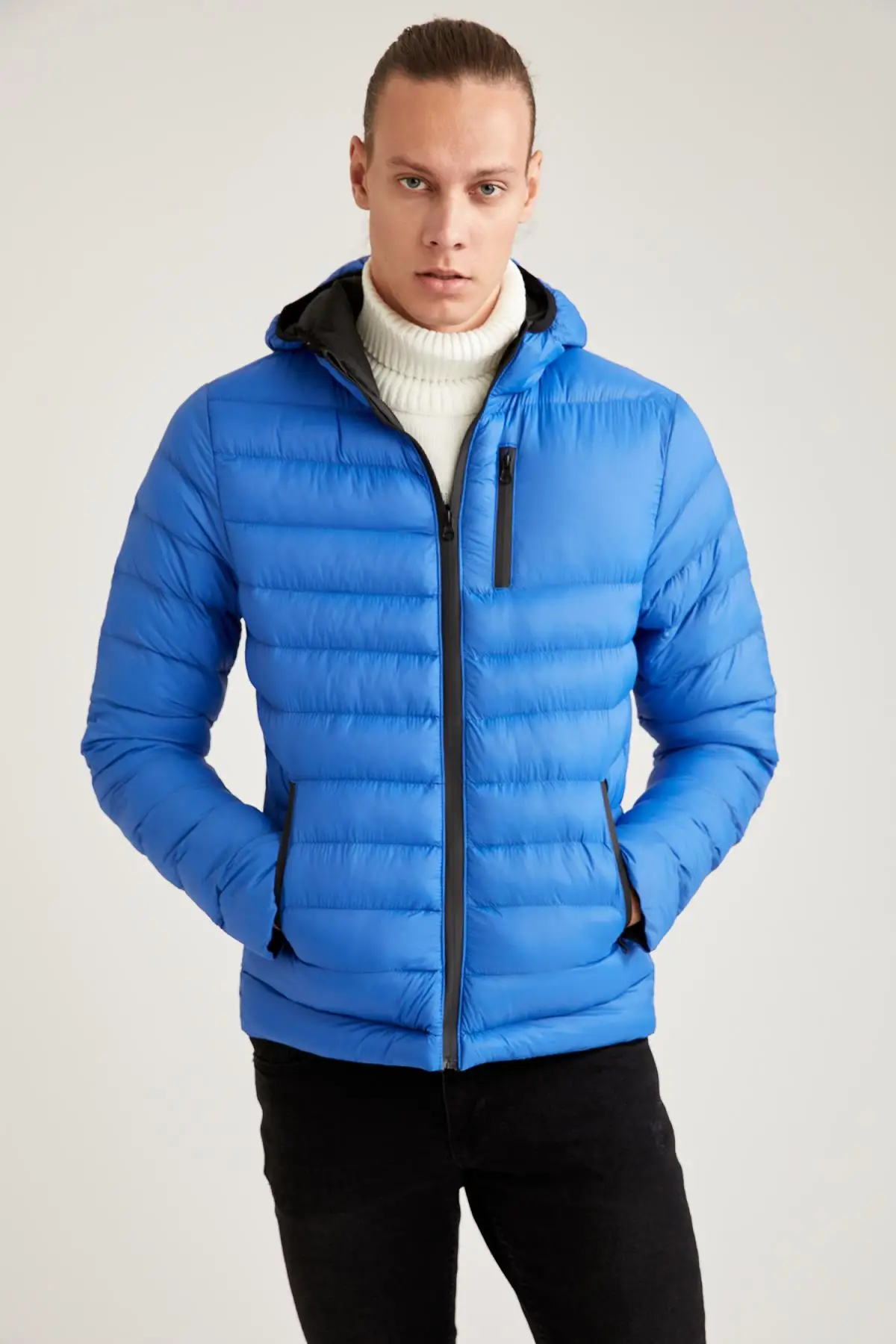 DeFacto зимние мужские пальто и куртки Slim Fit тонкое пуховое с меховым капюшоном