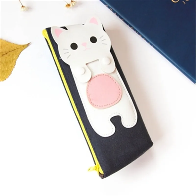 Kawaii Cute Cat Canvas Pencil Case Storage Organizer Pen Bags Pencilcase Pouch School Supply Stationery Cosmetic Makeup Bag Gift (51)