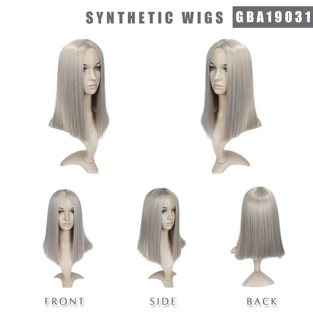 Fave Mixed Gray Ash Blonde Black Pink Straight 14 Inch Synthetic Wigs For Black Women Hair Cosplay Wigs Heat Resistant Fiber