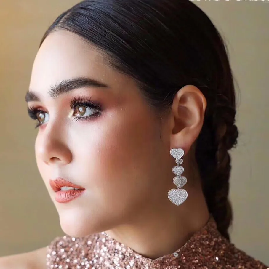 

Gorgeous Shiny Rhinestone Multiple Heart Charms Dangle Earrings For Women Fashion Jewelry Maxi Statement Earrings Accessories