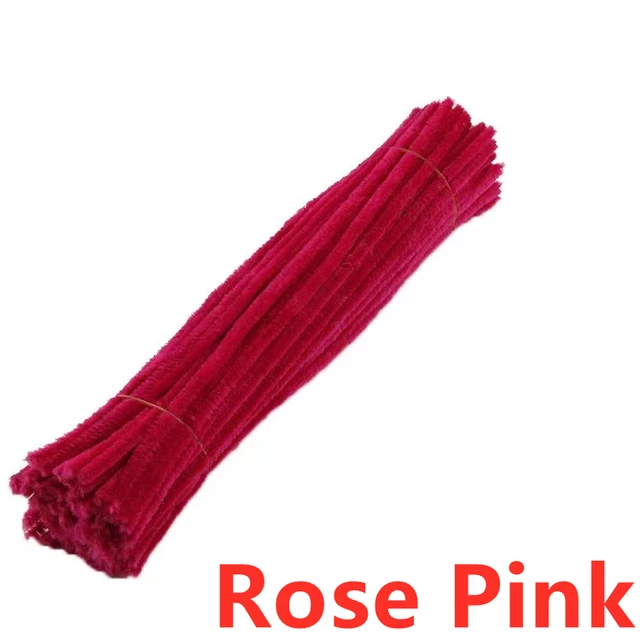100pcs 30cm Chenille Stems Pipe Cleaners Kids Plush Educational Toy Colorful Pipe Cleaner Toys Handmade DIY Craft Supplies Rose Pink 100Pcs