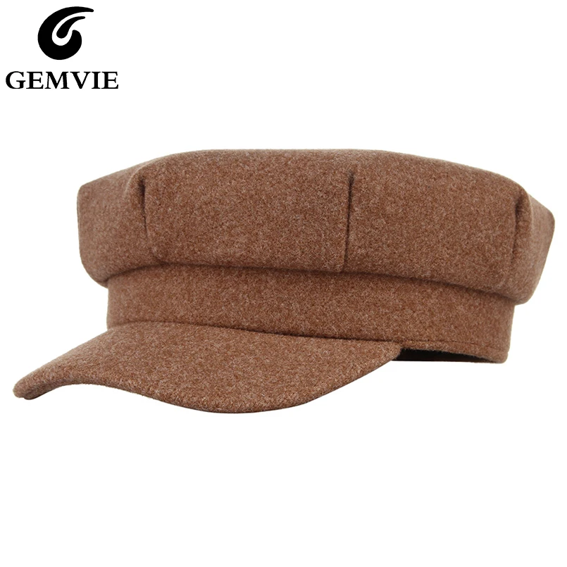 GEMVIE, новинка, 5 цветов, модная плоская шапка для женщин, фетровая восьмиугольная шляпа, кепка Newsboy, осенняя зимняя шапка