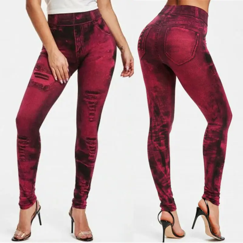 New Sexy Leggings Women High Waist Leggings Slim Denim Look Skinny Jeans Jeggings Stretchy Pants Trousers
