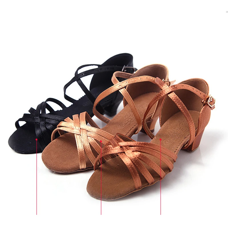 Детские туфли для латиноамериканских танцев атласные на низком каблуке 1 5 дюйма
