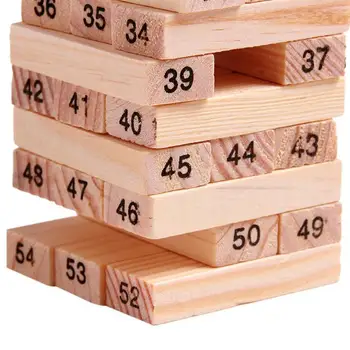 

54 Pieces Log-coloured Digital Children's Stacked Building Blocks Wooden Tumbling Tower Game Family Garden Games Toy