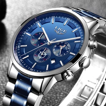 

LIGE men's watches top brand luxury chronograph waterproof watch army men's sports watch quartz wristwatch relogio masculino + b