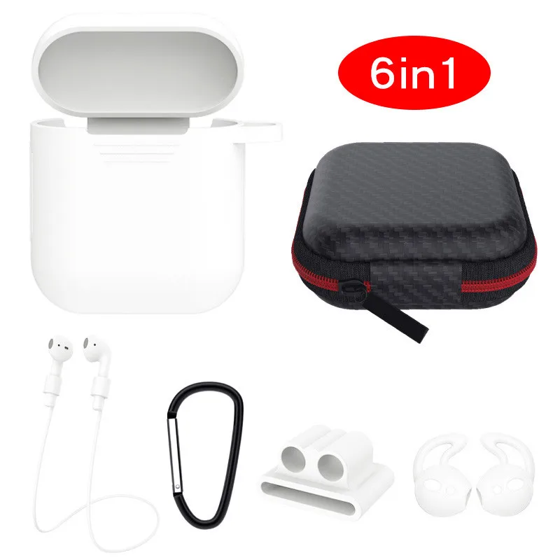 6 в 1 Аксессуары для Airpods футляр для наушников коробка для Apple Airpods беспроводная Bluetooth гарнитура Защитная беруши сумка для хранения - Цвет: transparent