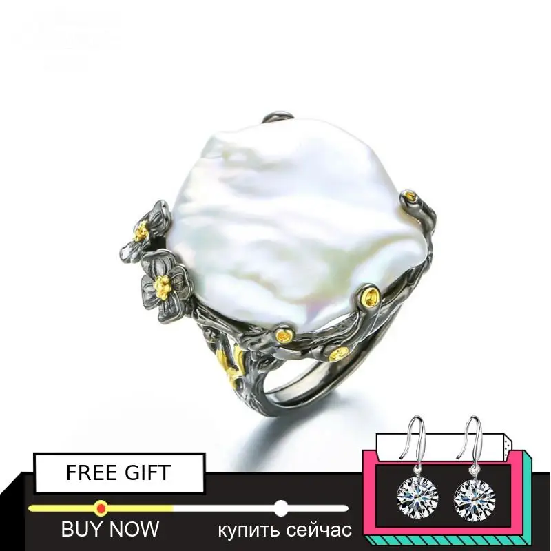 

Baroque style S925 Sterling simple shell Iregular Ring Big Freshwater Pearl Ring Exaggerated Ring for mom women lady girl