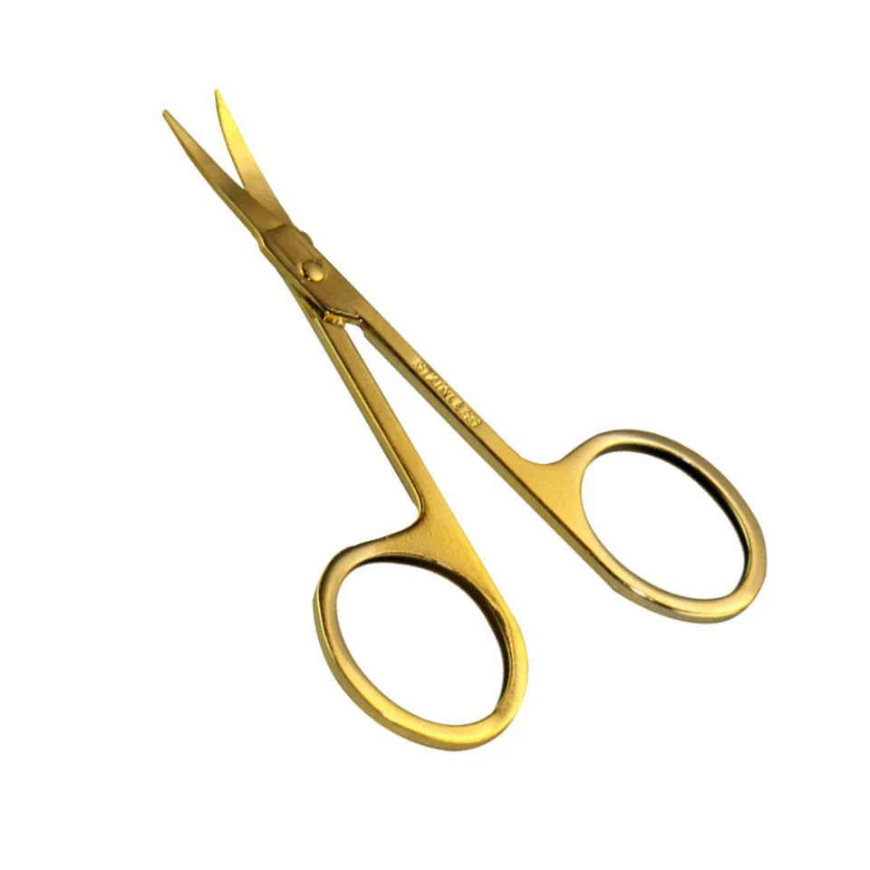 1PC Gold Eyebrow Scissors Razor Trimmer Blades Stainless Steel Eyelash Straight Elbow Trimmer Shaver Scissors Nose Hair Clipper 3