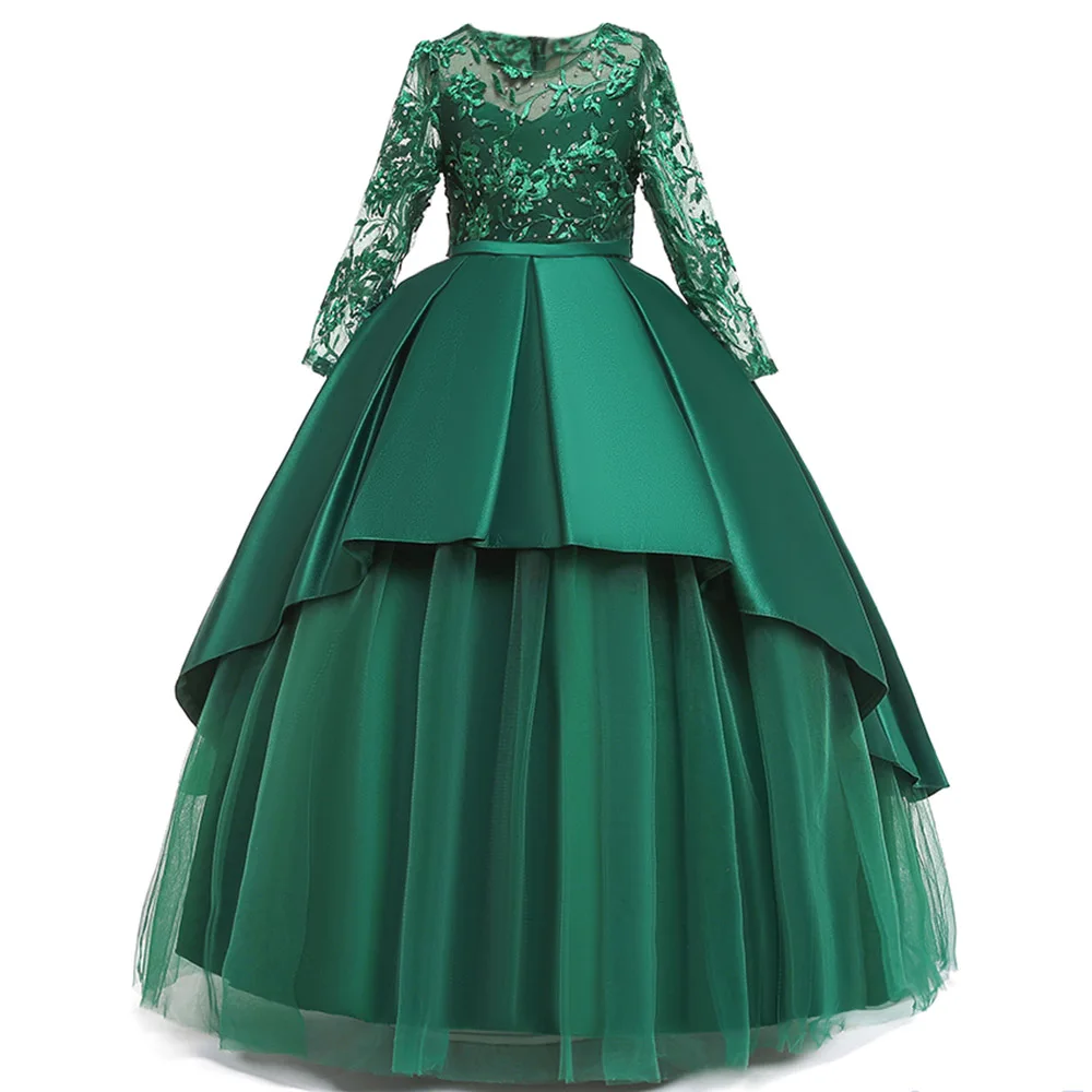 Dark green Торжественное платье подружки невесты с цветочным узором для девочек-подростков; длинное вечернее платье принцессы; вечерние платья для девочек на свадьбу; 14, 10, 12 лет - Цвет: Dark green