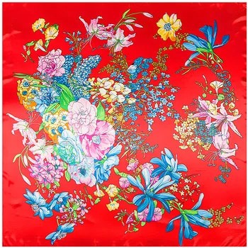 

Beautiful Flowers Print Large Square Scarves New Female Bandana Silk Scarf Fashion Floral Ladies Hijab Kerchief Scarves 90*90cm