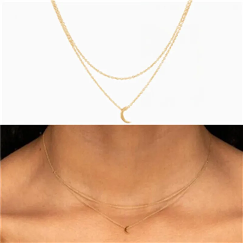 

Double Layer Moon Necklace Women's chao wang Red Simple Elegant Pendant Light Luxury Small zhong pai Choker Accessories