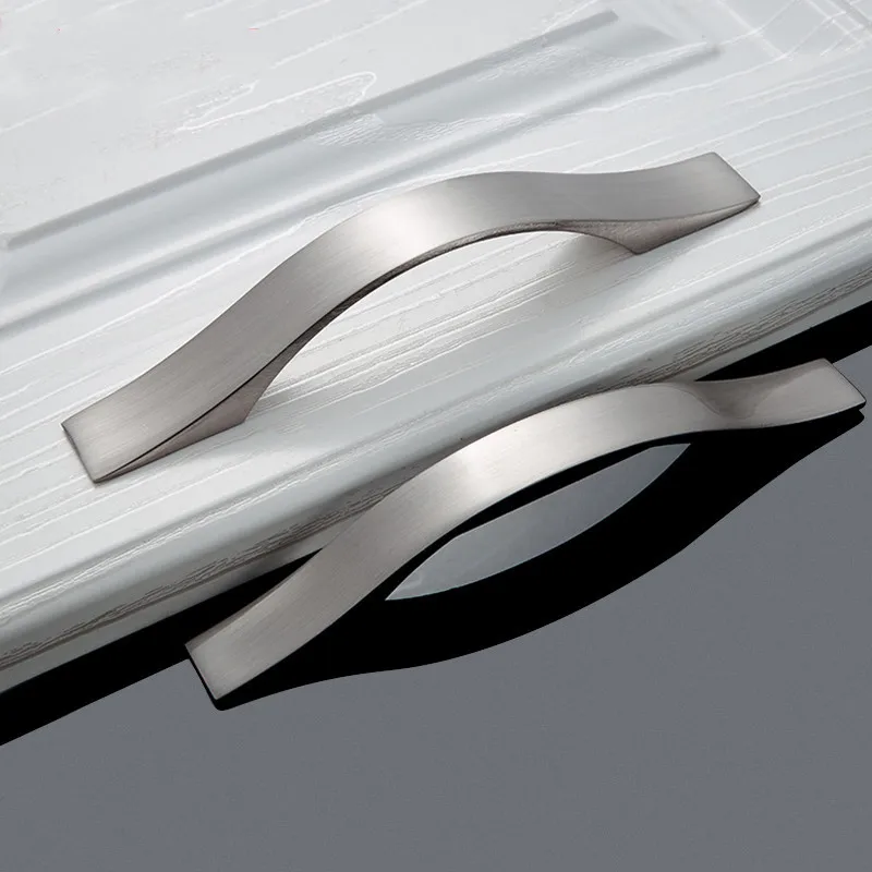 Modern Wardrobe Door Handles Aluminium Alloy Brushed Silver Kitchen Drawer Cabinet Furniture Hardware