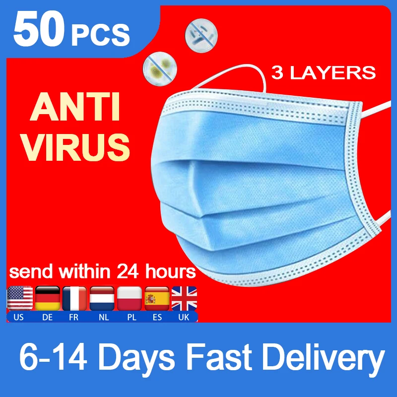 

Face Mask Surgical Mask 50pcs 100pcs 3 Ply Layer Non-woven Dust Mask Thickened Disposable Mouth Mask