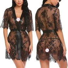 Пикантная кружевная Пижама Женское нижнее белье халат ресницы кружева Babydoll прозрачное однотонное ночное белье горячая распродажа