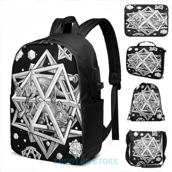 

Funny Graphic print MC Escher Halftone USB Charge Backpack men School bags Women bag Travel laptop bag