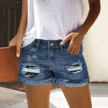 Newest Pure Color Hole Denim Shorts 2021 Women #8217 s Summer Shorts Fashion Beggars Shorts Jean Low Waist Jeans Shorts Without Belt # tanie tanio JAYCOSIN POLIESTER Z KIESZENIAMI CN (pochodzenie) HIGH REGULAR Dla osób w wieku 18-35 lat Na co dzień szorty Dżins guzik