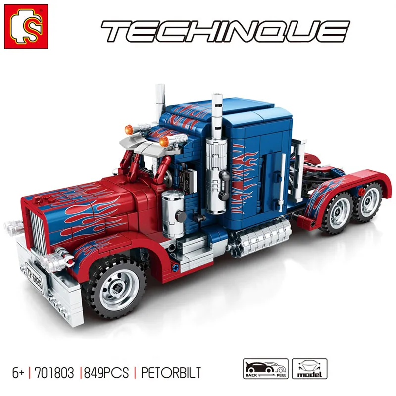 

849Pcs Technic Peterbilt 389 Heavy Container Truck Car Model Building Blocks Sets Playmobil Assembling Educational Toys