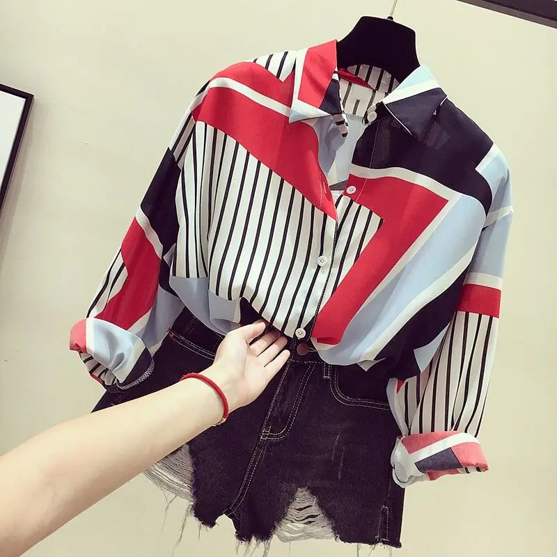 Блузка Для женщин рубашка 2018 сезон свободного покроя рубашку шифоновый топ с