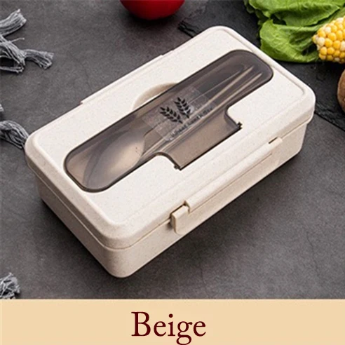 Beige Герметичный Ланч-бокс портативный походный Кемпинг офисный школьный пищевой контейнер для микроволновой печи Подогрев сохраняет свежесть с столовыми приборами Bento box - Цвет: Beige