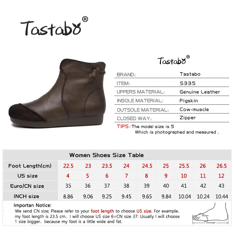 Tastabo 2019 autumn and winter ladies ankle boots Handmade vintage leather everyday shoes Brown Black S335 women's boots 35-40