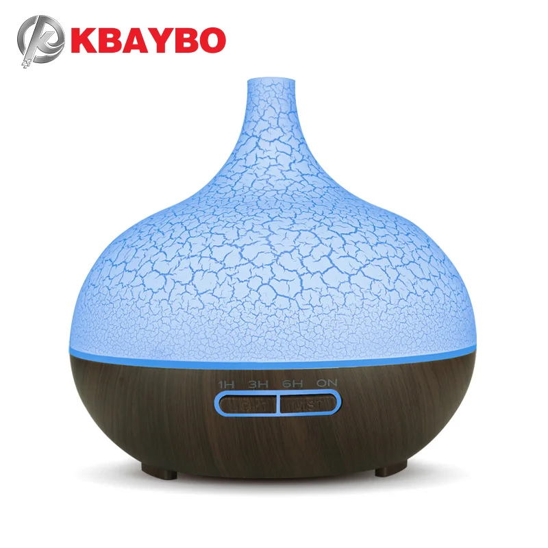 

KBAYBO 400ml Air humidifier with creative crackle light wood Oil diffuser Ultrasonic diffusers 7 changeable LED colors for home