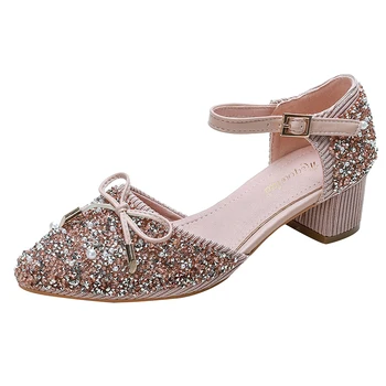 

new classic fashion Women low-heeled Pointed Toe bow-knot Sexy Bling Women shoes for women sandals summer zapatos de mujer
