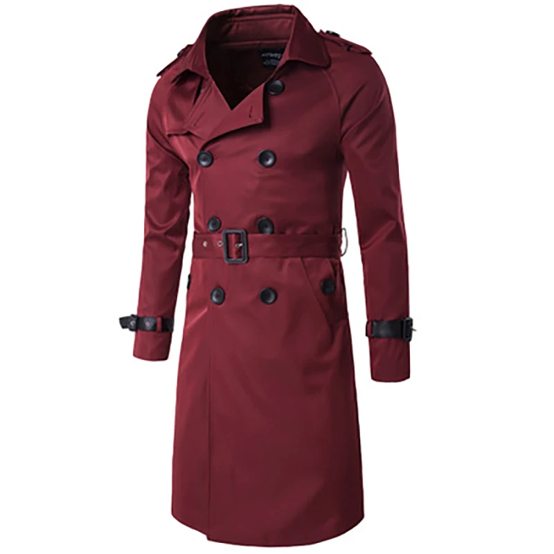 Мужской Длинный плащ, Осеннее двубортное пальто в английском стиле с поясом, тонкая ветровка, элегантная винтажная верхняя одежда