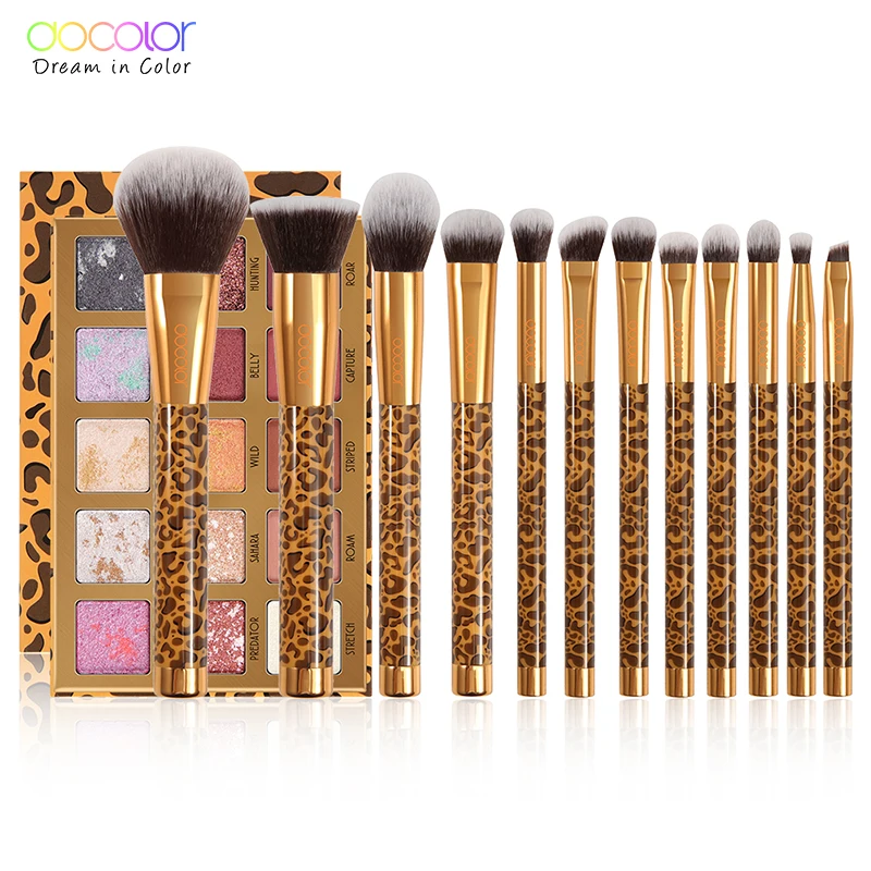 

Docolor 12pcs Makeup Brushes Set and 15 Color Matte Shimmer Eyeshadow Palette Make up Palette Professional Leopard Collection