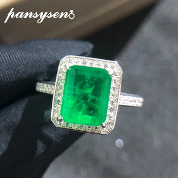 

PANSYSEN Vintage Emerald diamond Gemstone Women Rings Top Brand New Wedding Anniversary 925 Sterling Silver Ring Wholesale Gifts