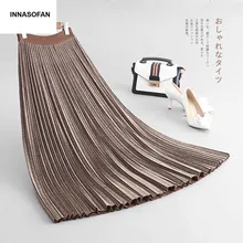 INNASOFAN, теплая трикотажная юбка для женщин, Осень-зима, плиссированная юбка, высокая талия, модная, высокая, шикарная юбка