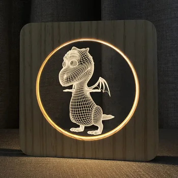 

3D Wooden Fire dragon Footprints Shadow LED Wood USB Desk Night Light Christianity Crucifix Crafts Table Lamps Home Decoration
