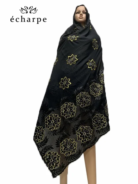 EC03-17 Мусульманский вышитый Африканский женский хлопковый шарф, красивый и экономичный, хлопковый большой женский шарф для шали - Цвет: EC03-17