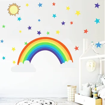 

Cartoon Rainbow Stars Wall Sticker For Kids Rooms Living Room Bedroom Decoration Wallpaper Color Mural Child Stickers For Nurser
