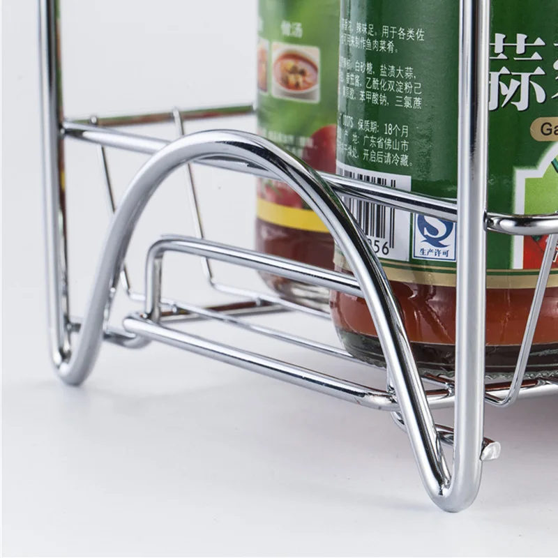 Two Layers Seasoning Storage Rack Detachable Cans Bottles Organizer Shelf Holder for Home Kitchen Restrant- Silver
