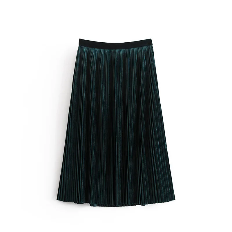 

2018 Western Style Autumn And Winter WOMEN'S Dress New Style Velvet Mid-length Solid Color Pleated Skirt