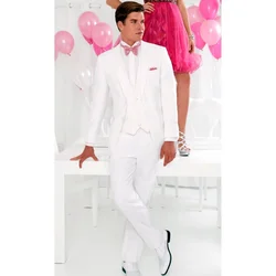 2021 New High-Quality Customized Design White Men's Suit Prom Evening Dress Three-Piece Suit (Coat + Pants + Vest + Bow Tie)
