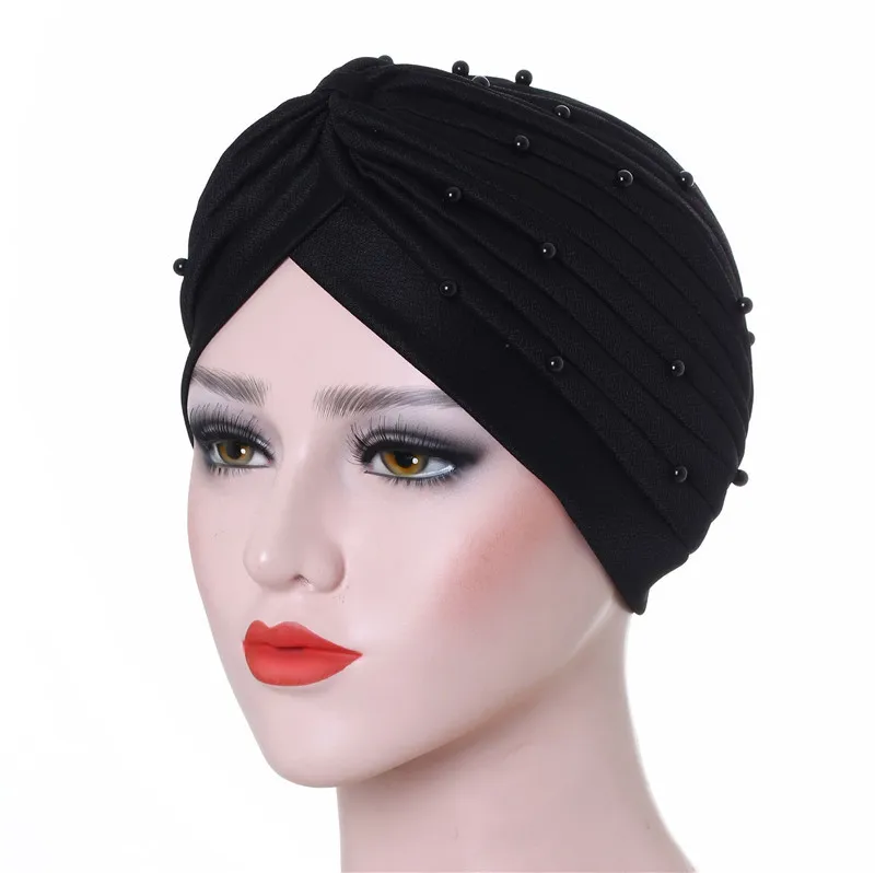 2020 코튼 솔리드 폴드 진주 이슬람 터번 스카프 여성 이슬람 내부 hijab 모자 아랍 랩 헤드 femme musulman turbante mujer