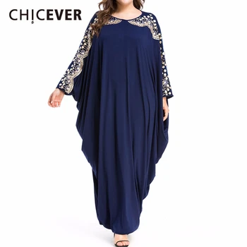

CHICEVER Plus Size Quality New Arab Elegant Loose Abaya Kaftan Islamic Fashion Muslim Dress Clothing Design Women Navy Blue New