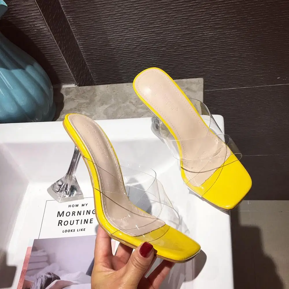 LanLoJer Summer PVC Women Slippers Sandals Shoes Open Toe Crystal Cup High Heels Slip-on Ladies Transparent Pumps | Обувь