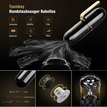 

Tsumbay Portable Car Vacuum Cleaner Wireless Handheld Auto Vaccum 8000Pa Suction For Home Desktop Cleaning Mini Vacuum Cleaner