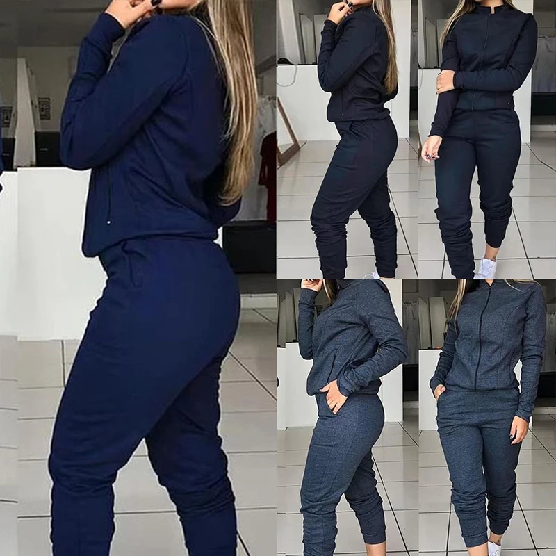 Для женщин моды сплошной спортивный свитер с длинными рукавами из флиса спортивные штаны комплект из 2 предметов комплект для бега для тренировок и занятий в спортзале, осень