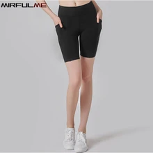 Women Sport Shorts Elastic Running Shorts Workout Gym Fitness Short Female Slim Yoga Shorts Pocket Beach Short High Waist Bottom