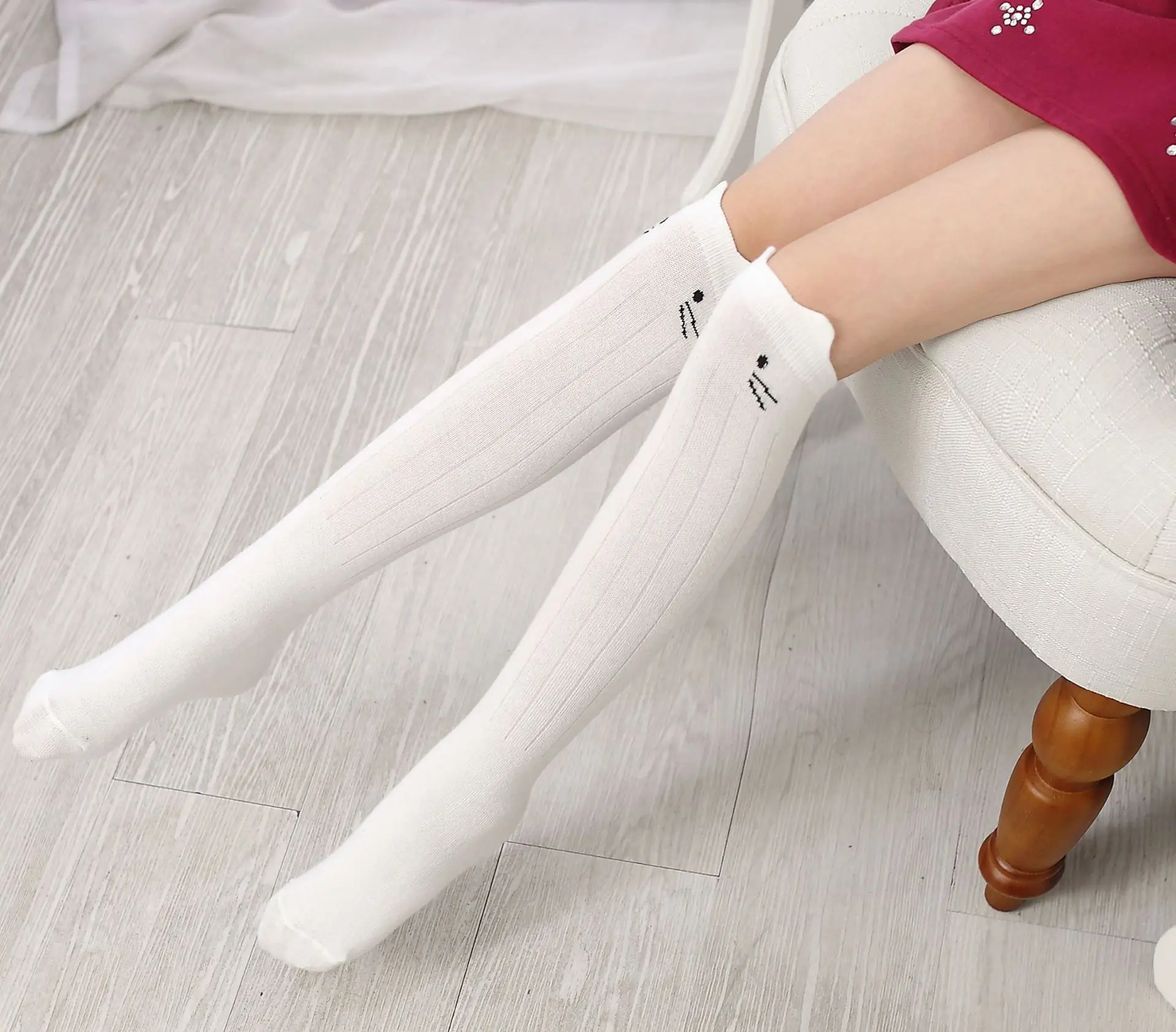 Spring And Autumn Summer Children Vertical Stripe Cat Tube Socks Baby Thigh High Socks Girls Solid Color Combing Pure Cotton ove