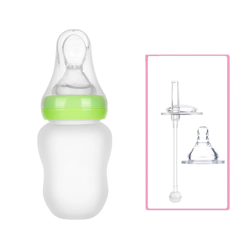 180 мл детская силиконовая насадка на бутылочку для кормления, бутылочка для молока с ложкой, соска, соломинка, кормушка, бутылочки для риса, продукт для ухода за новорожденными - Цвет: green