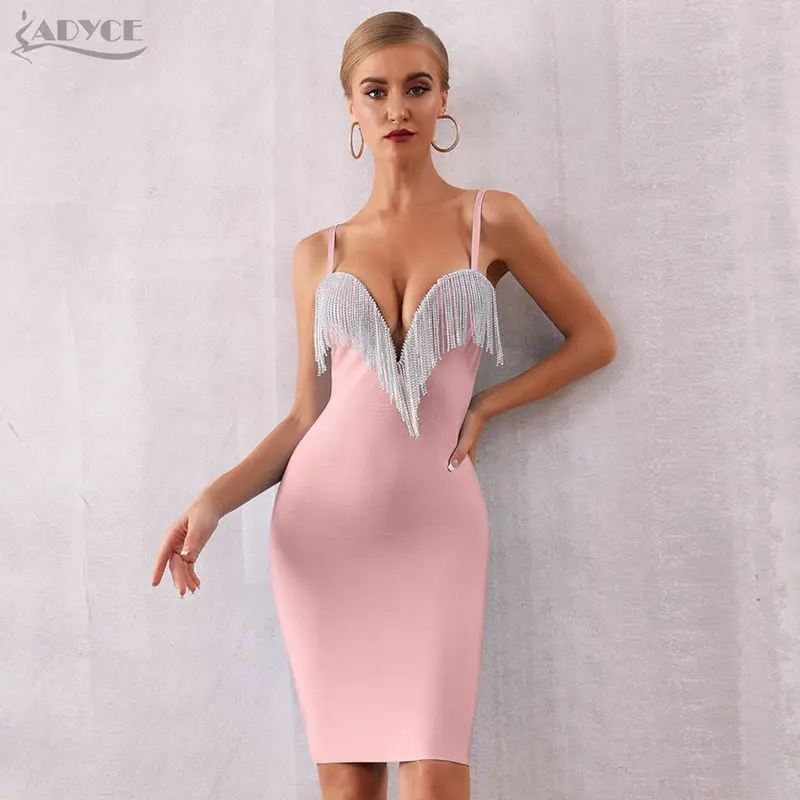 Pink ADYCE летний Ленточки Спагетти ремень Облегающее, с завязками, Клубное сексуальное платье без рукавов вечернее взлетно-посадочной Платья для вечеринок - Цвет: Pink