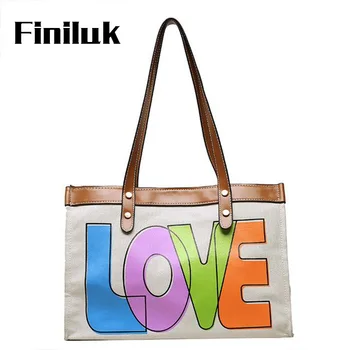 

Finiluk Women Shoulder Bag Ladies Canvas Casual Handbag Summer Tote Bag Fashion Letter Shoulder Bag BIZ204 PM49