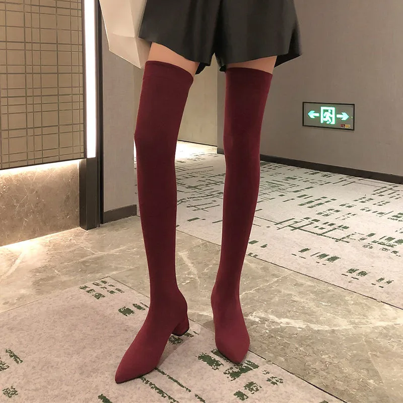 Masgulahe sexy over the knee boots new arrive winter boots for female fashion black slip on shoes hot sale women's boots